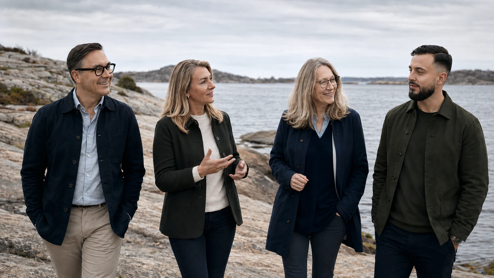 Holistic Leaderships ledartränare i samtal vid havet