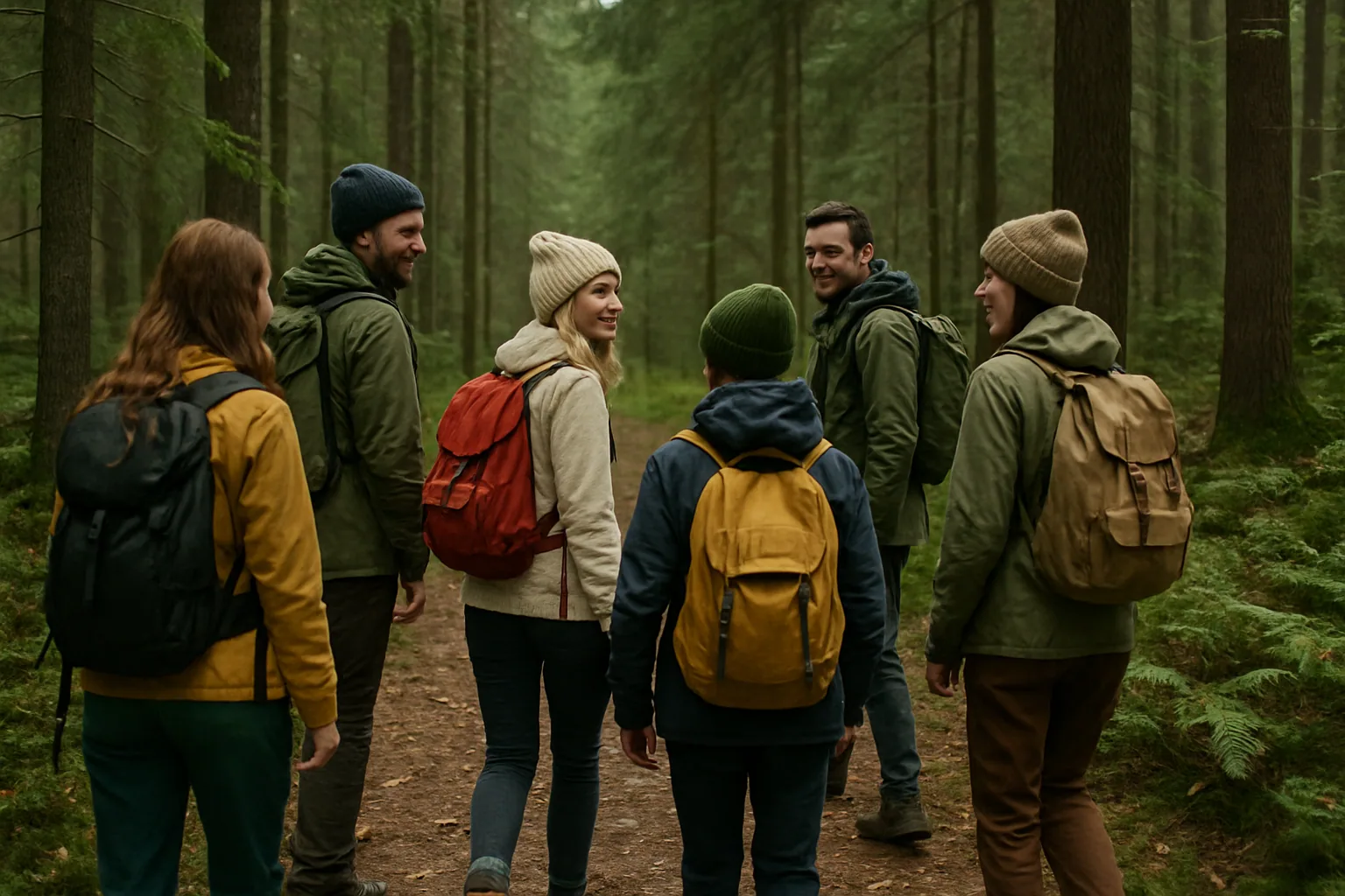 Vandring genom skog under ledarträning