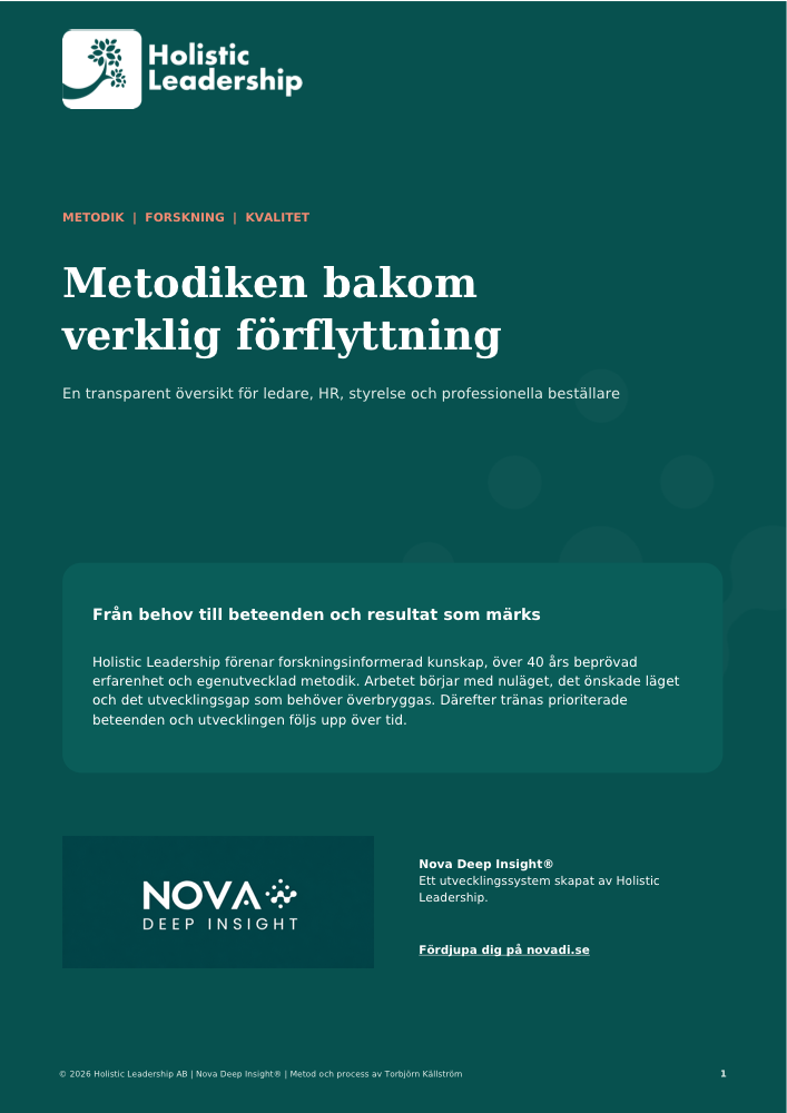 Framsidan av Holistic Leadership metod och kvalitetsunderlag